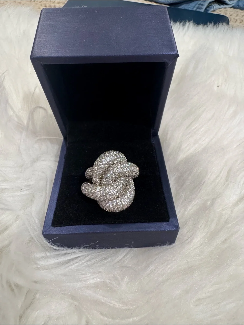 Sparkling (sterling silver S925) CZ  Cocktail Knot Ring  SIZE 6